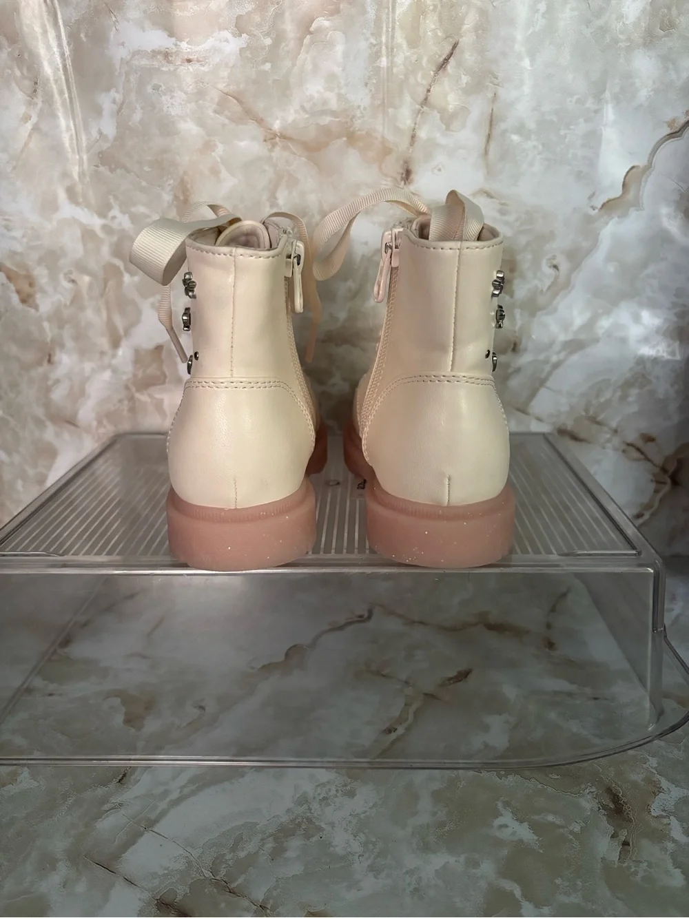 Cat & Jack Cream and Pink Heart-Studded Lace-Up Boots